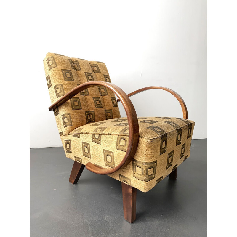 Armchair mid century by Jindrich Halabala for UP Zavody, Art Deco Reupholstered 1930s