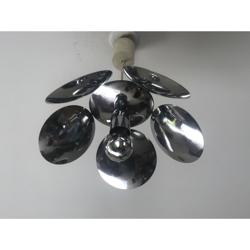 Vintage metal chandelier in the shape of a chromed flower 1970 