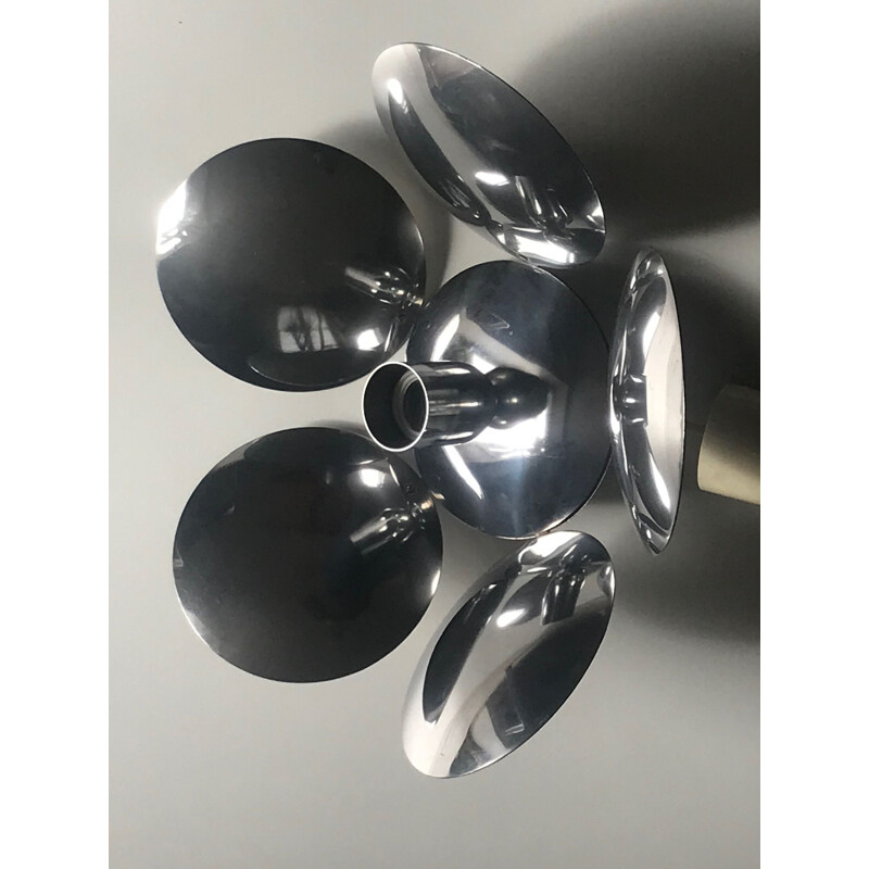 Vintage metal chandelier in the shape of a chromed flower 1970 