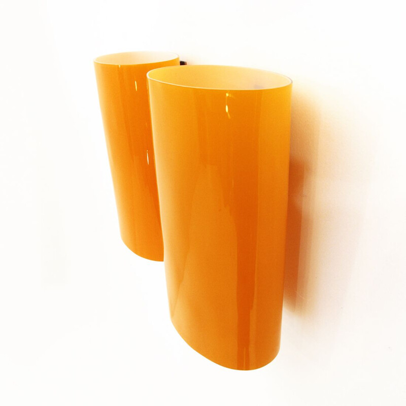 Pair of orange glass wall lamps by Alessandro Pianon for Vistosi, 1960s