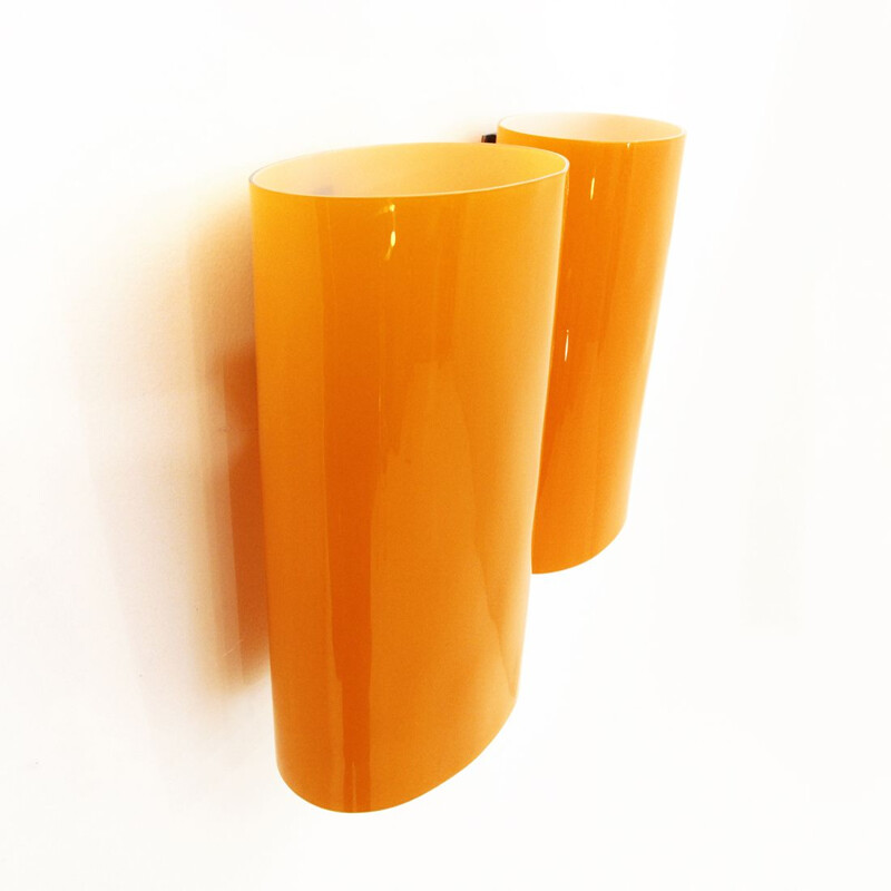 Pair of orange glass wall lamps by Alessandro Pianon for Vistosi, 1960s