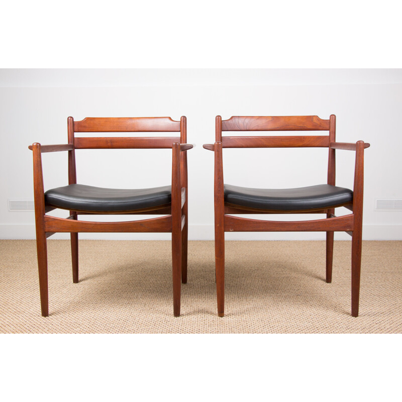 Pair of vintage Danish Teak and Skai armchairs by Poul Volther 1965