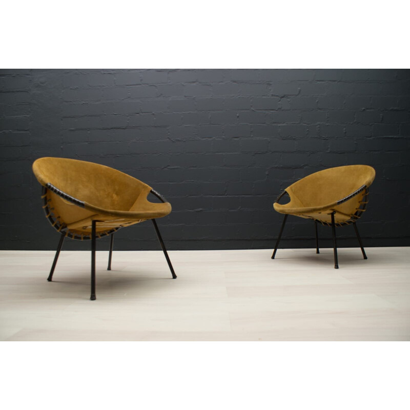Pair of Suede Balloon vintage Armchairs from Lusch and Co 1960s