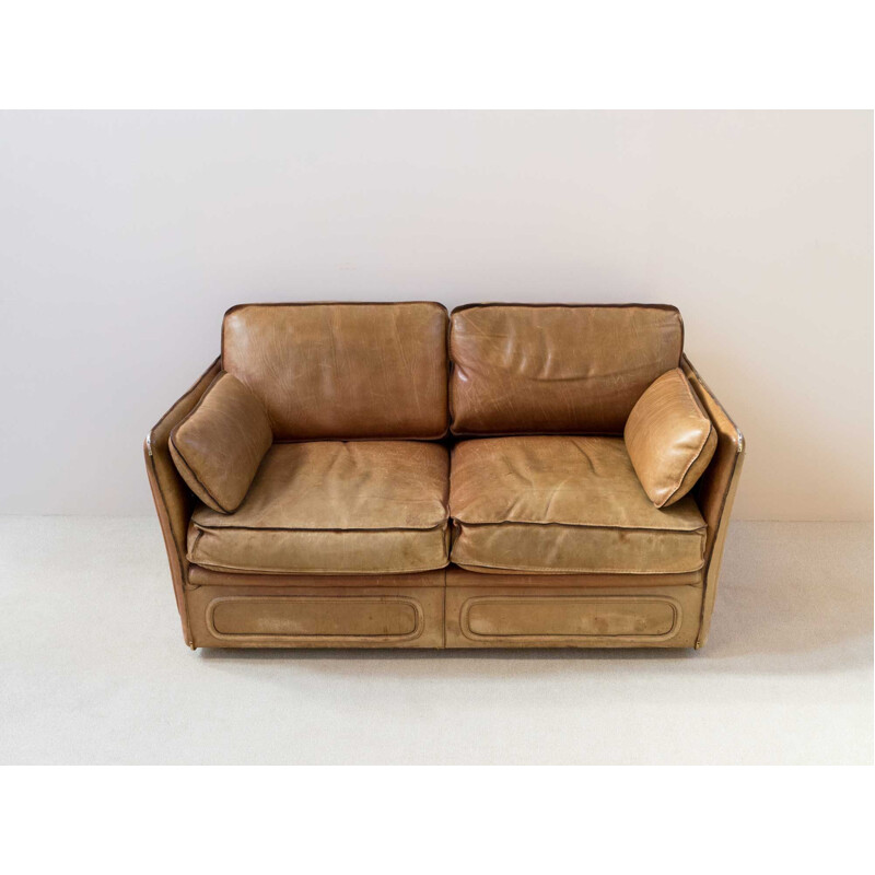 Vintage leather sofa 2 seats 1980