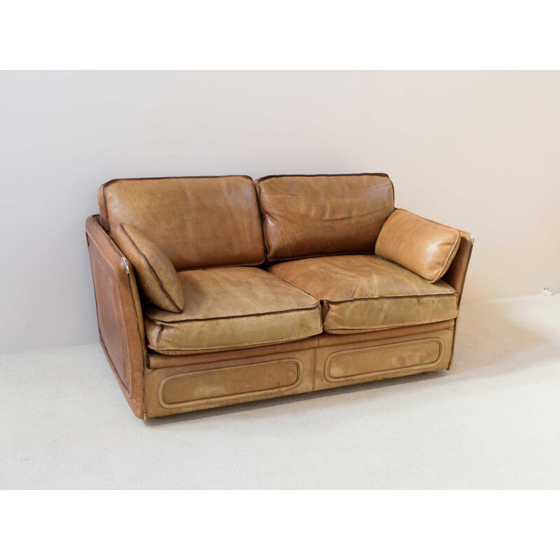 Vintage leather sofa 2 seats 1980