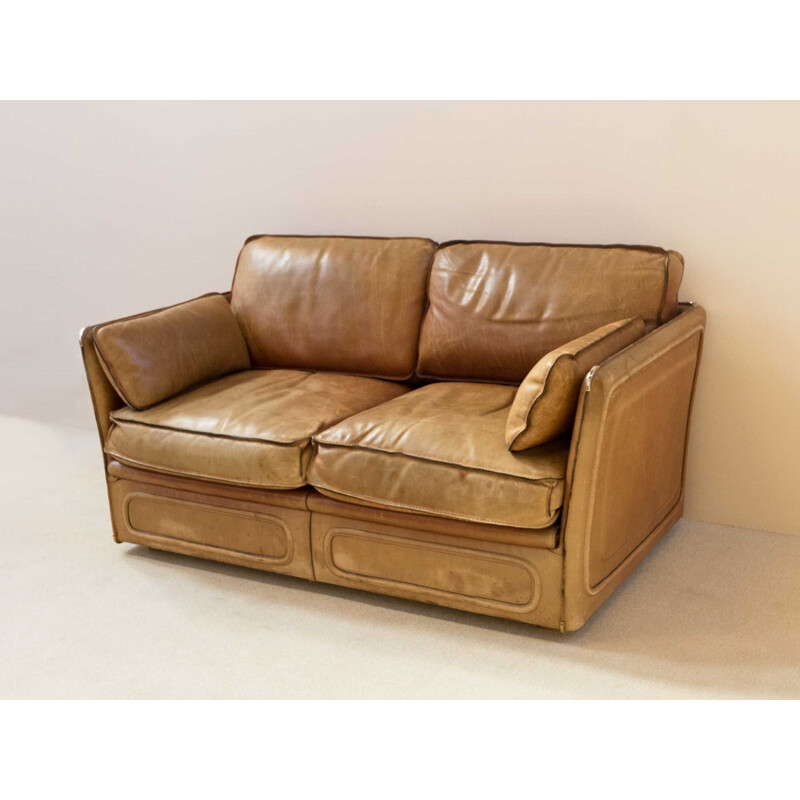 Vintage leather sofa 2 seats 1980