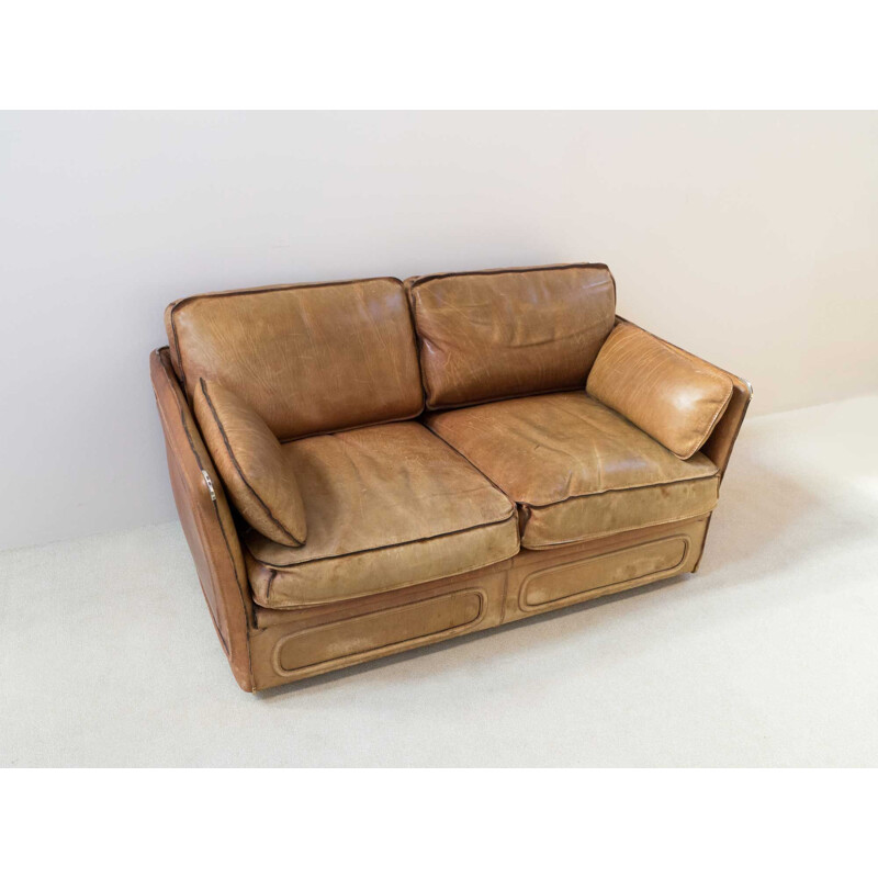 Vintage leather sofa 2 seats 1980