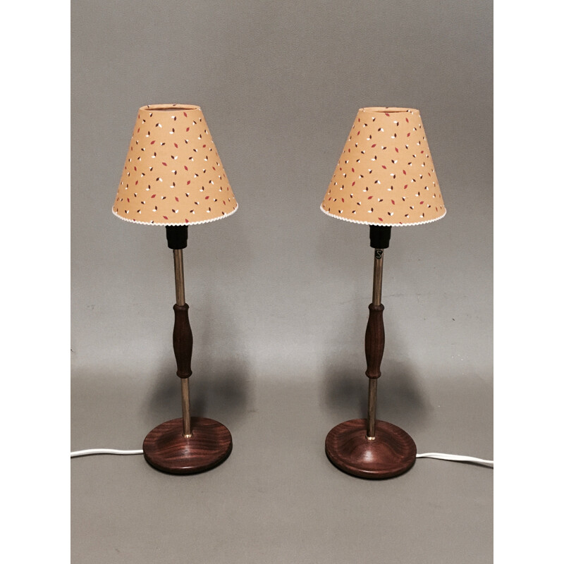 Pair of 1950's Scandinavian teak vintage lamps