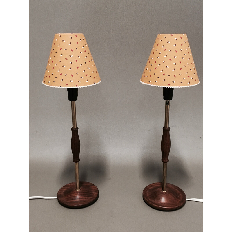Pair of 1950's Scandinavian teak vintage lamps