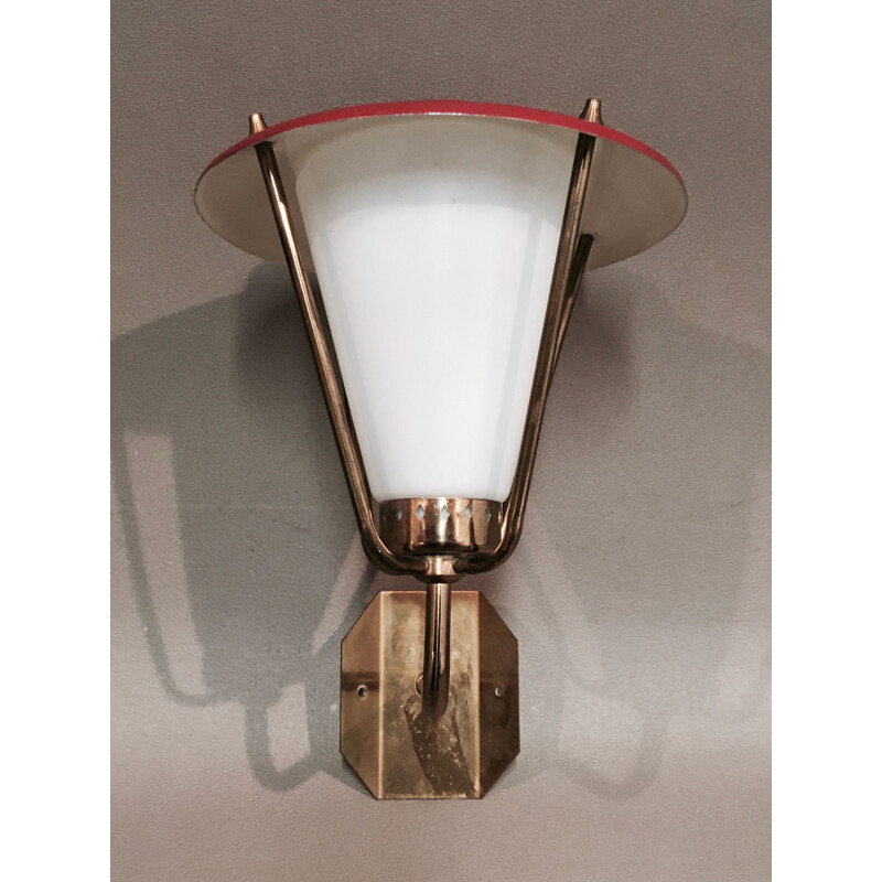 Vintage wall lamp glass and metal Design 1950