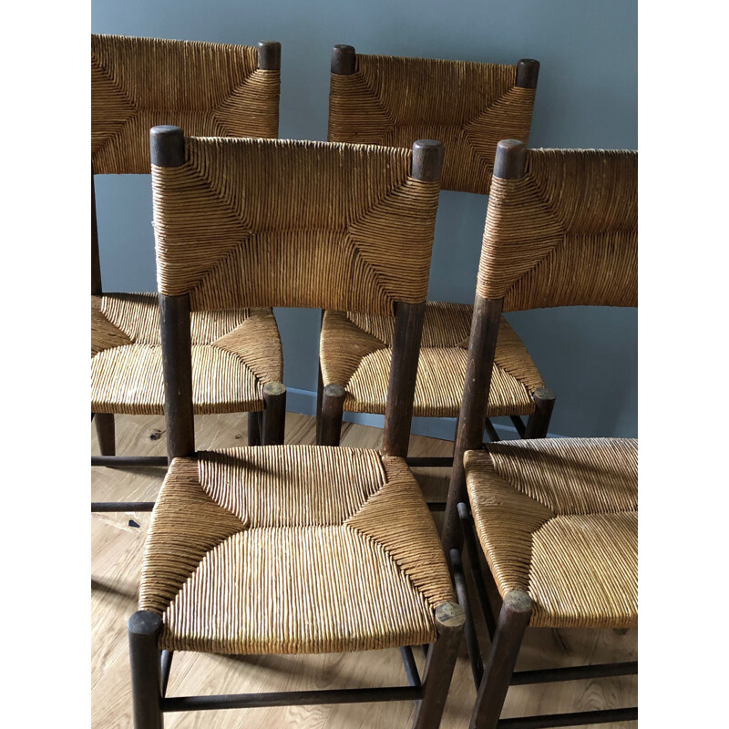 Suite of 4 vintage chairs by Charlotte Perriand 1950