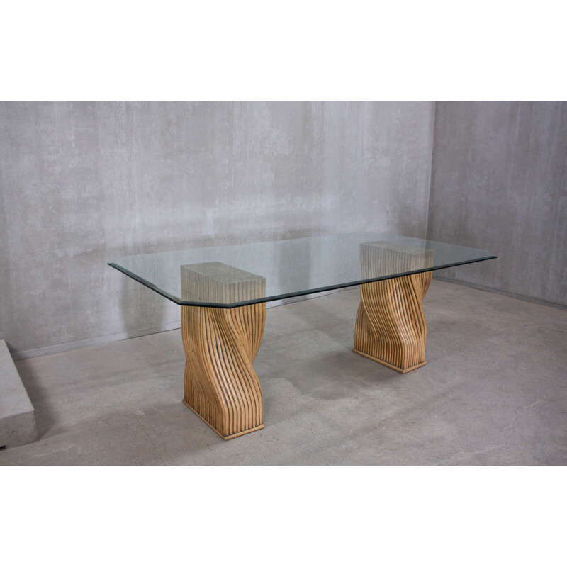 Vintage Glass and Bamboo Dining Table from Mcguire, 1970s