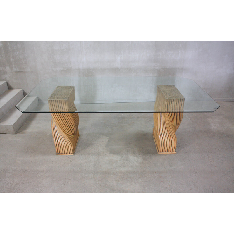 Vintage Glass and Bamboo Dining Table from Mcguire, 1970s