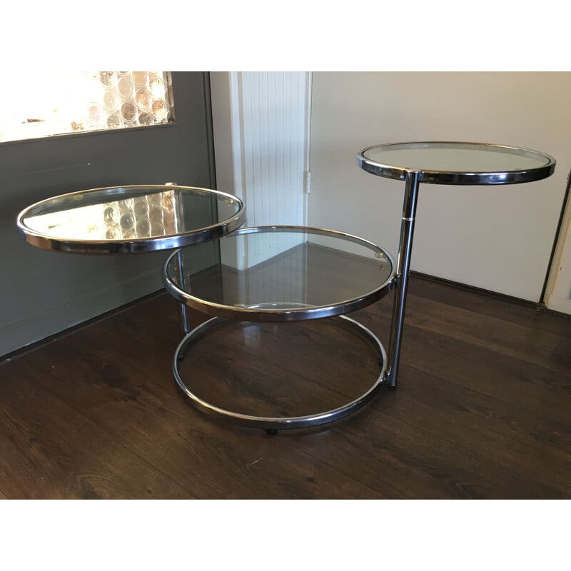 Vintage Chrome and Glass Adjustable Coffee Table, 1960s