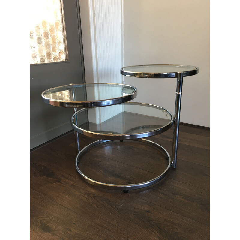 Vintage Chrome and Glass Adjustable Coffee Table, 1960s