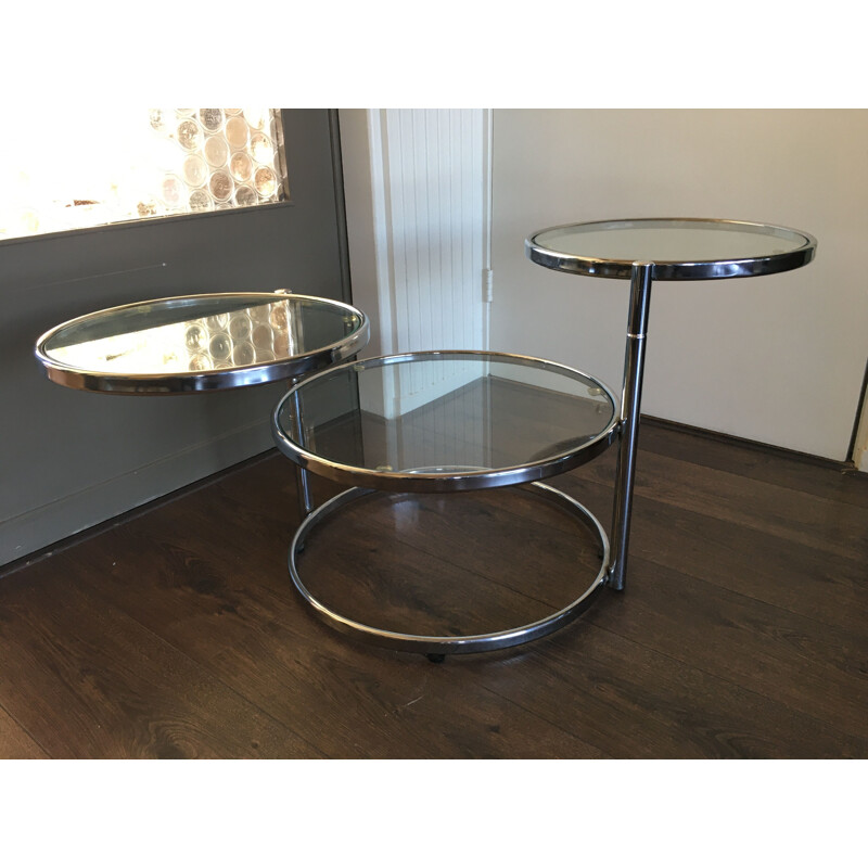 Vintage Chrome and Glass Adjustable Coffee Table, 1960s