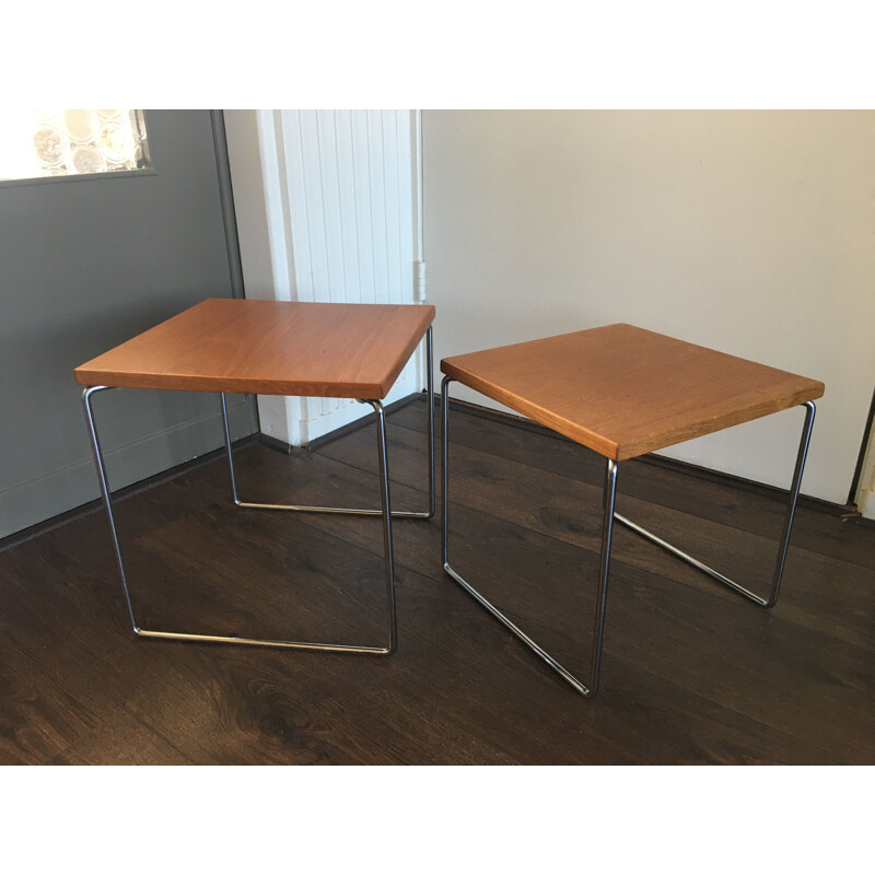 Teak and Steel Nesting vintage Tables from Brabantia, 1960s