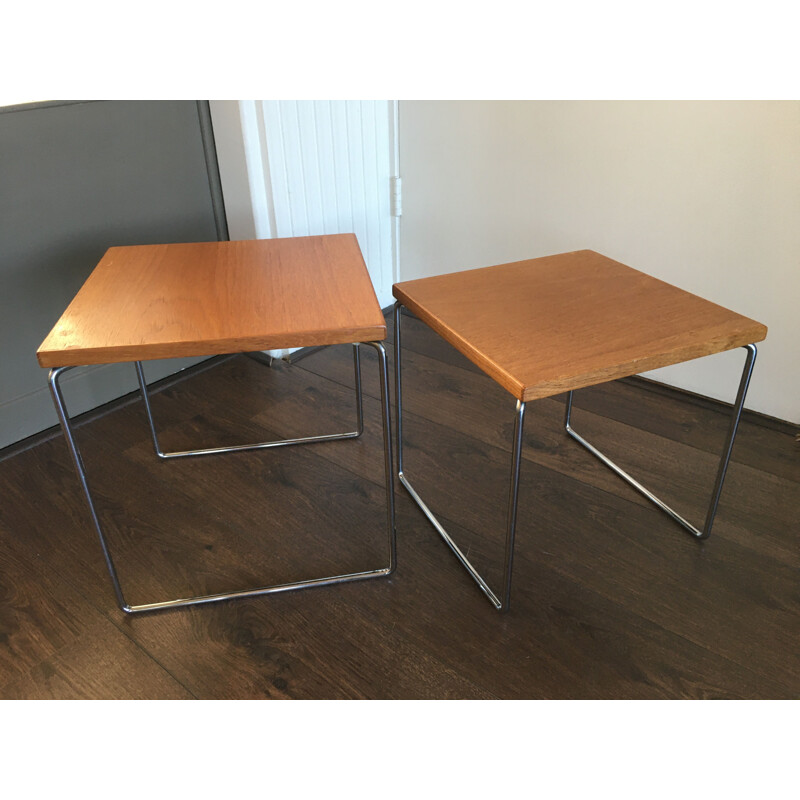 Teak and Steel Nesting vintage Tables from Brabantia, 1960s