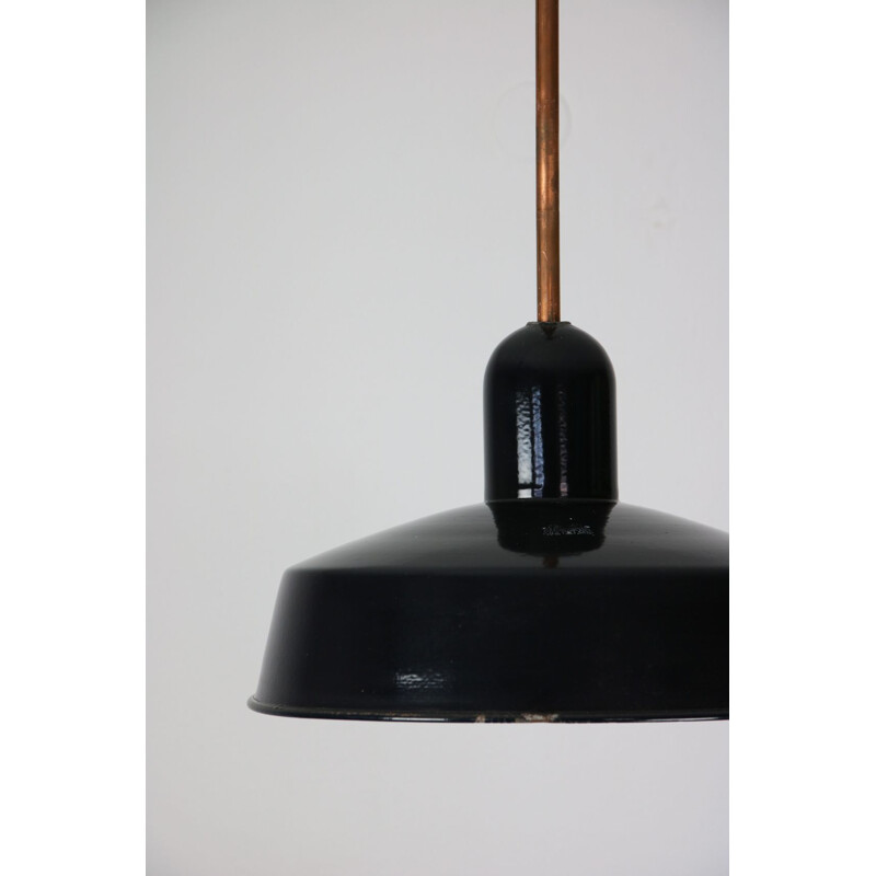 Vintage black industrial enamel pendant lamp by Emo, 1960