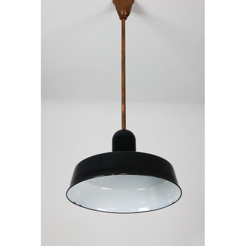 Vintage black industrial enamel pendant lamp by Emo, 1960