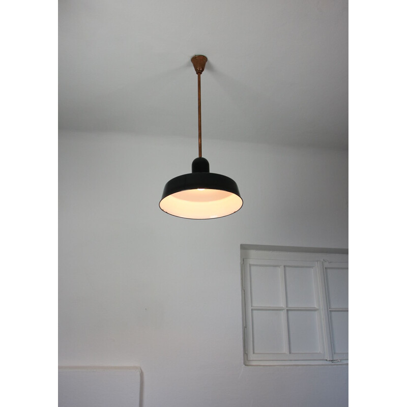 Vintage black industrial enamel pendant lamp by Emo, 1960