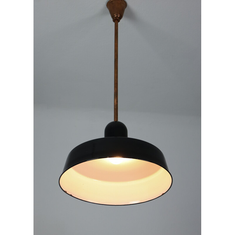 Vintage black industrial enamel pendant lamp by Emo, 1960