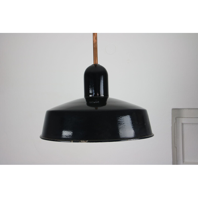 Vintage black industrial enamel pendant lamp by Emo, 1960