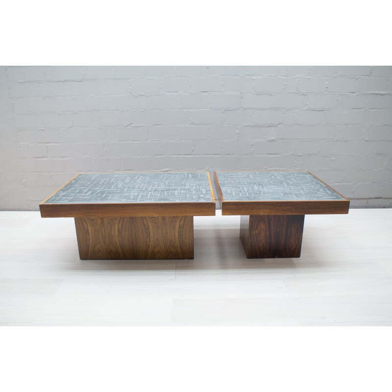 Pair of vintage square rosewood coffee tables by Heinz Lilienthal, 1960