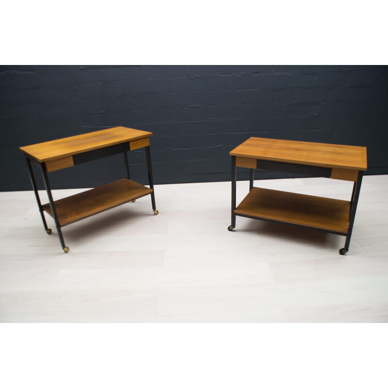 Pair of Walnut mid century Rolling Trolleys, 1960s