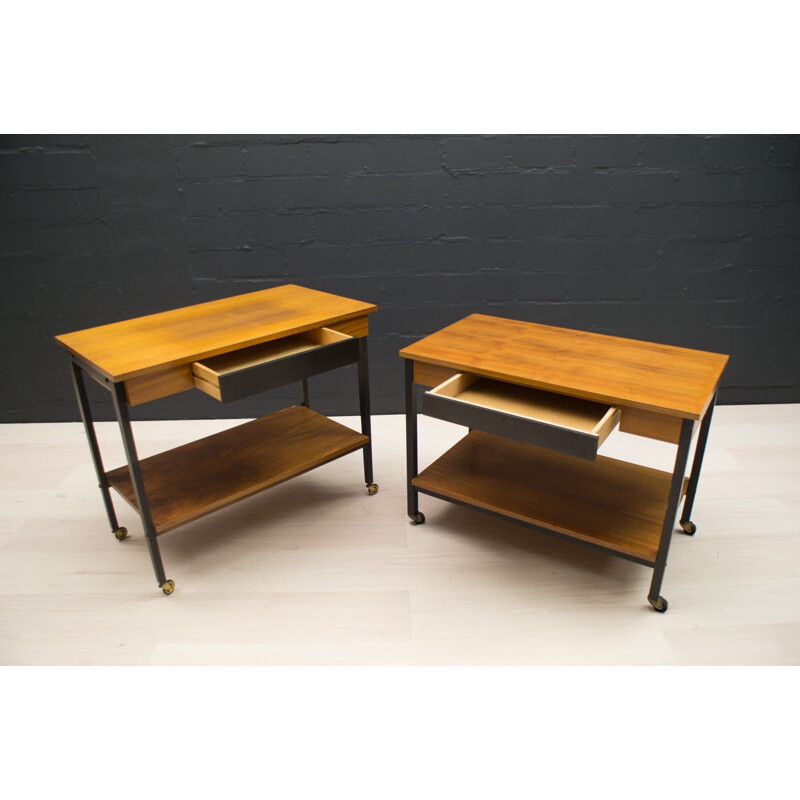 Pair of Walnut mid century Rolling Trolleys, 1960s