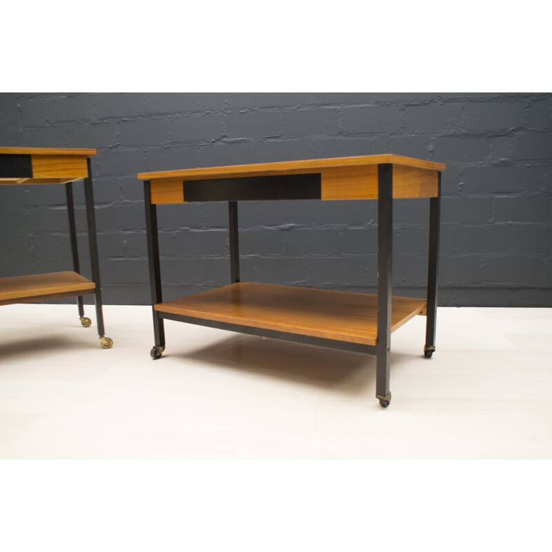 Pair of Walnut mid century Rolling Trolleys, 1960s