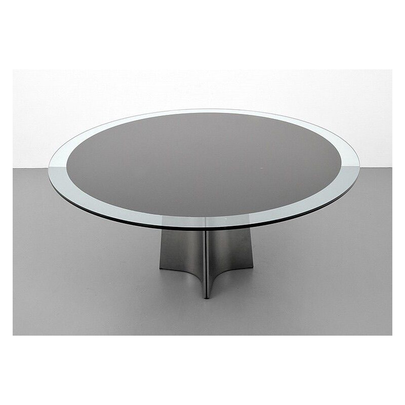 Table à repas vintage en verre et aluminium brossé de Luigi Saccardo 1970