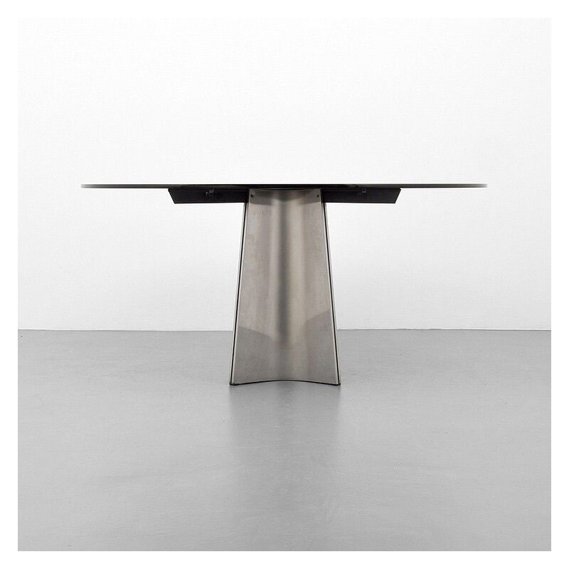 Vintage dining table in glass and brushed aluminium by Luigi Saccardo 1970