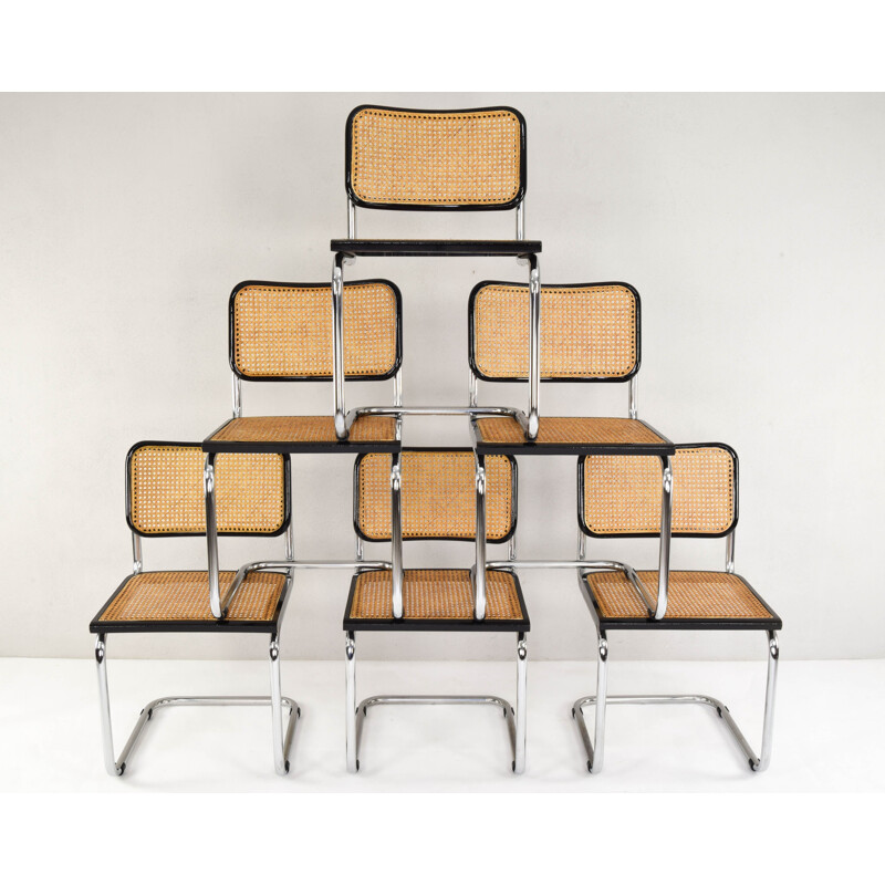 Set of 6 Mid-Century Modern Marcel Breuer B32 Cesca Chairs, Italy, 1970s