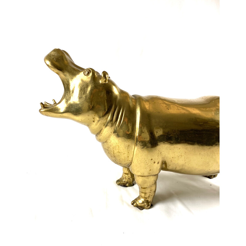 Hippopotamus cast polished brass mid century, Cernese Torino 1970