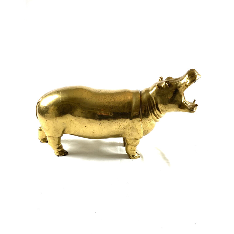 Hippopotamus cast polished brass mid century, Cernese Torino 1970