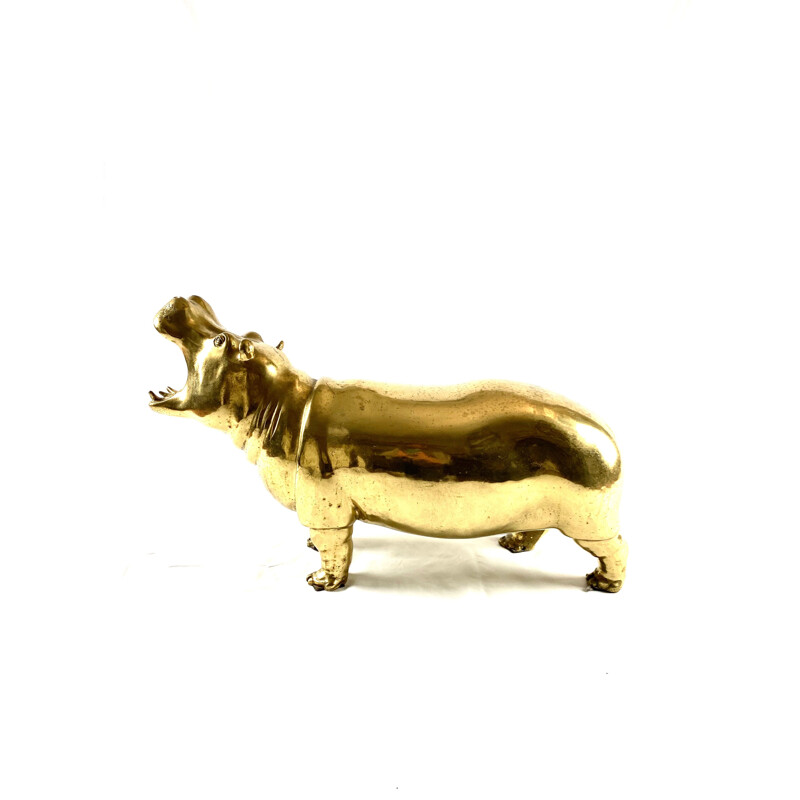 Hippopotamus cast polished brass mid century, Cernese Torino 1970