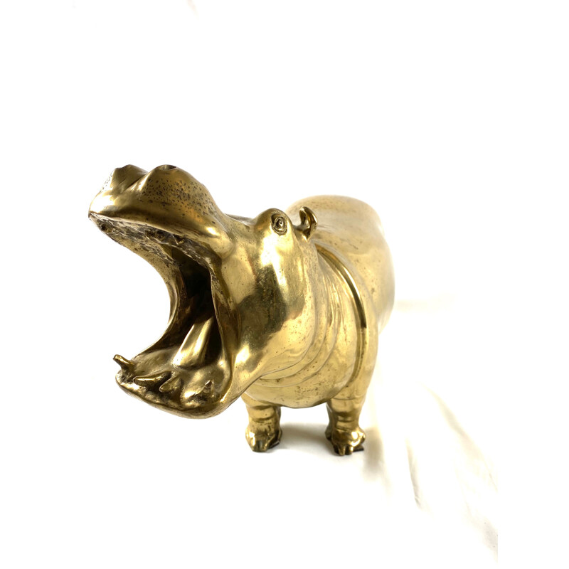 Hippopotamus cast polished brass mid century, Cernese Torino 1970