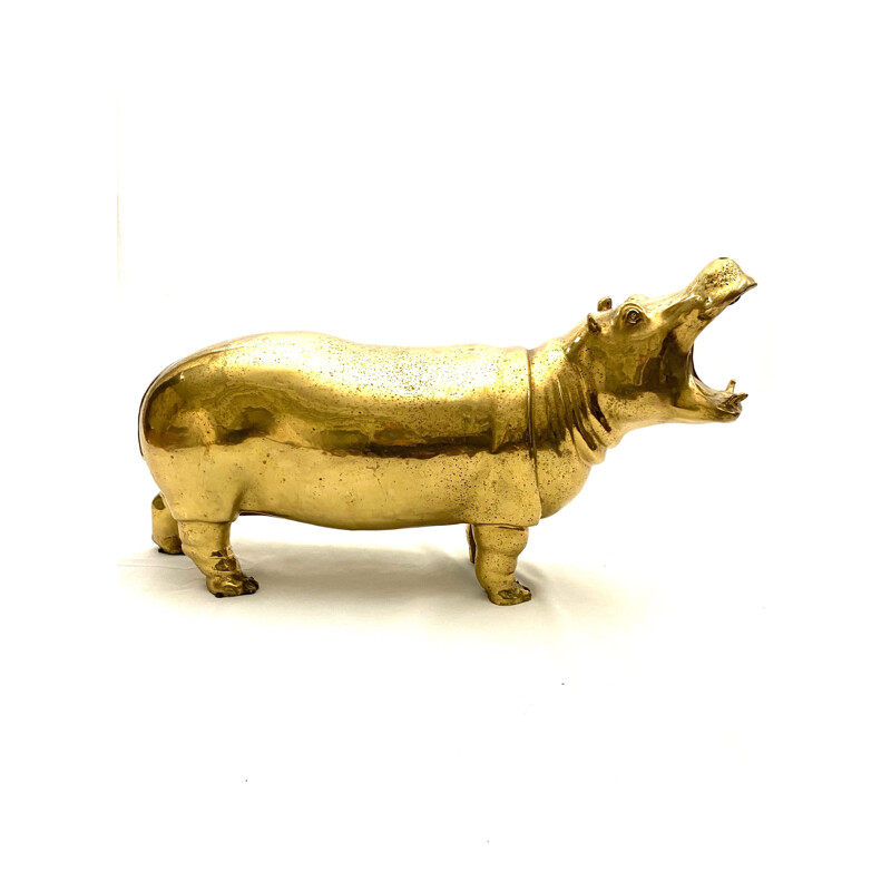 Hippopotamus cast polished brass mid century, Cernese Torino 1970