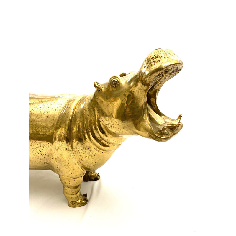 Hippopotamus cast polished brass mid century, Cernese Torino 1970