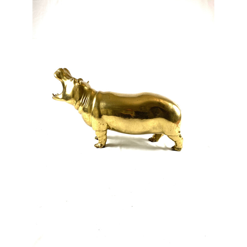 Hippopotamus cast polished brass mid century, Cernese Torino 1970