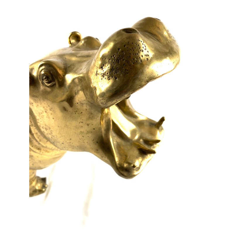 Hippopotamus cast polished brass mid century, Cernese Torino 1970