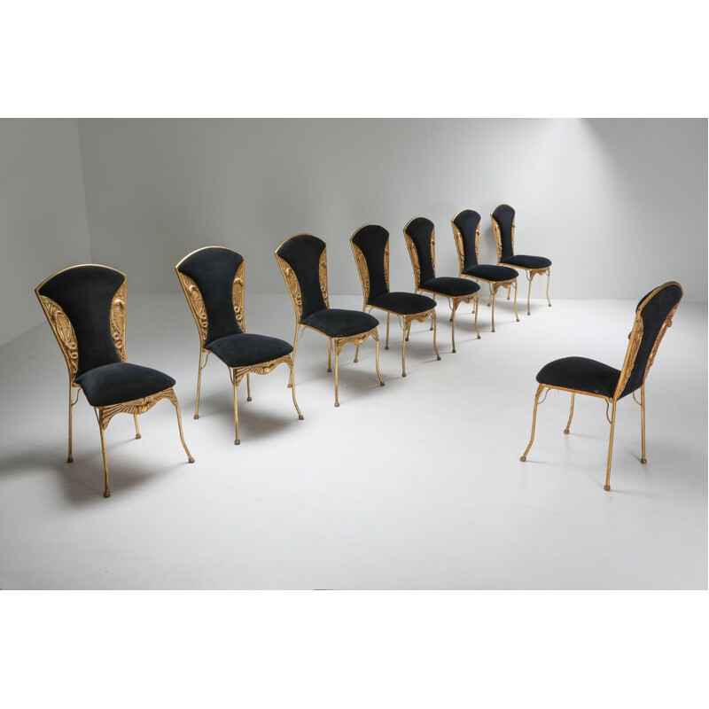 Gilt metal Cleopatra mid century dining chairs - 1970's