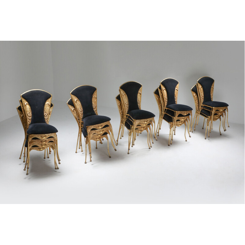 Gilt metal Cleopatra mid century dining chairs - 1970's
