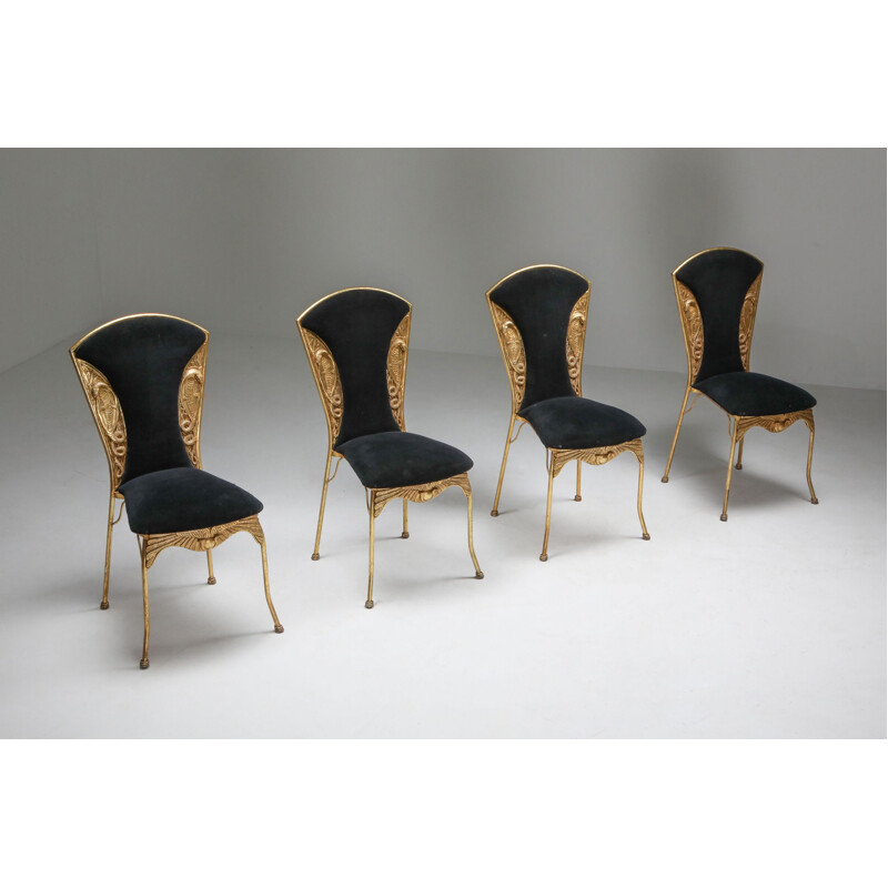 Gilt metal Cleopatra mid century dining chairs - 1970's