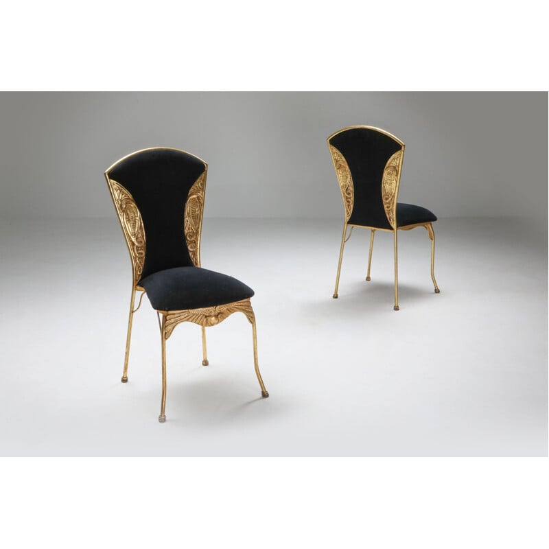 Gilt metal Cleopatra mid century dining chairs - 1970's