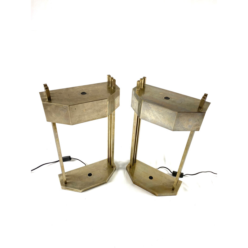 Pair of vintage cubist Bauhaus lamps for Paris Expo 1925