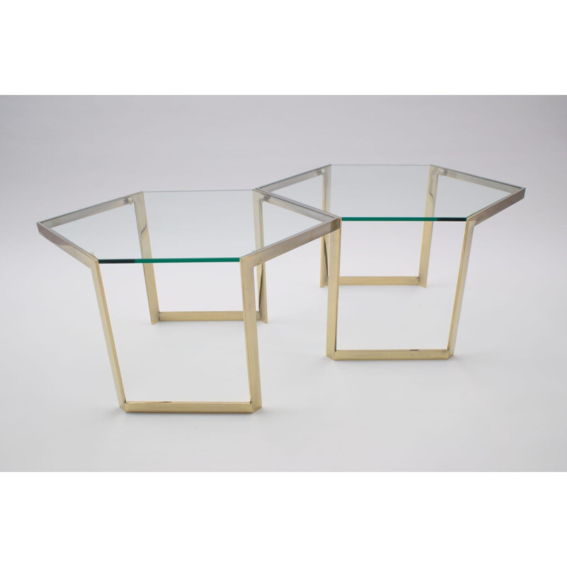 Set of 4 French Brass Side Tables, 1960s