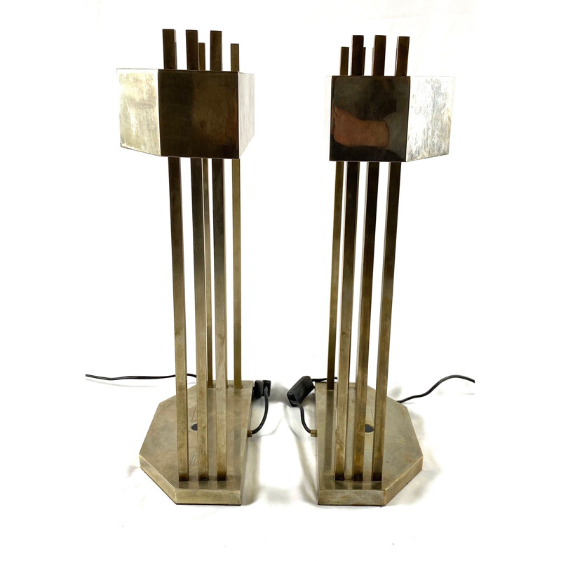 Pair of vintage cubist Bauhaus lamps for Paris Expo 1925