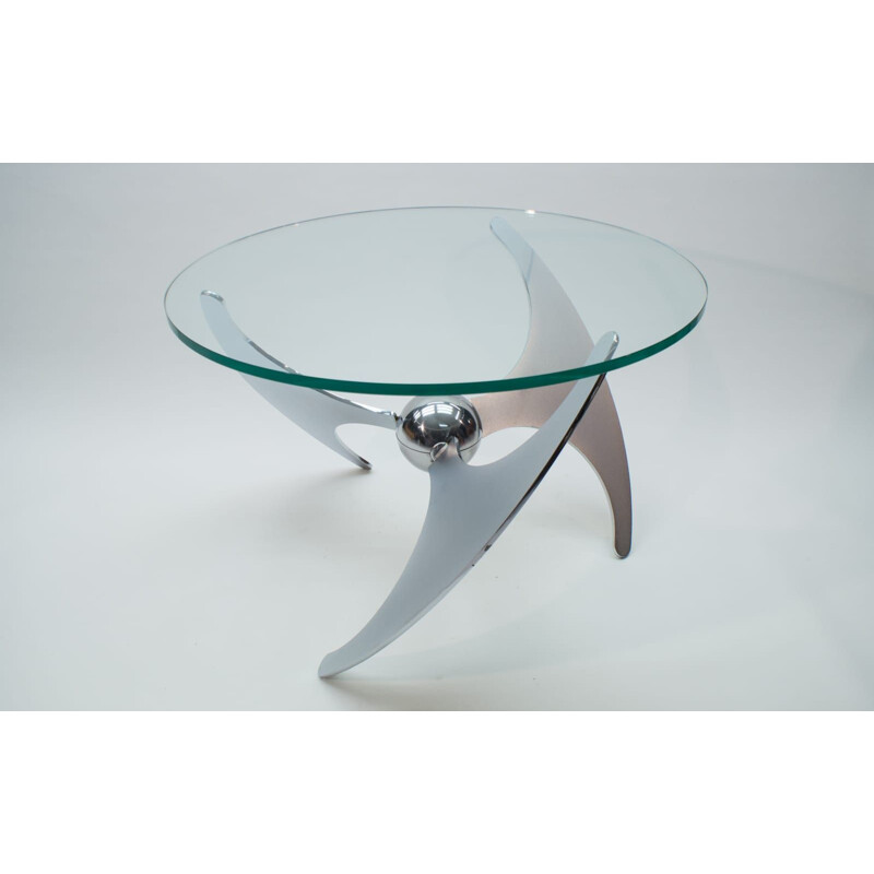 Vintage adjustable steel and glass coffee table by L. Campanini for Cama, 1970